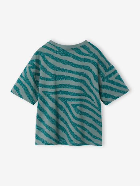 Boys' short-sleeved zebra t-shirt petrol blue 
