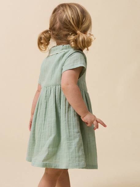 Short cotton gauze dress sage green 