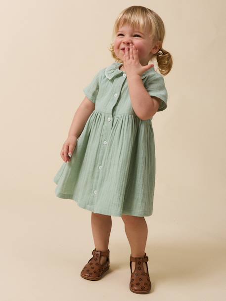 Short cotton gauze dress sage green 