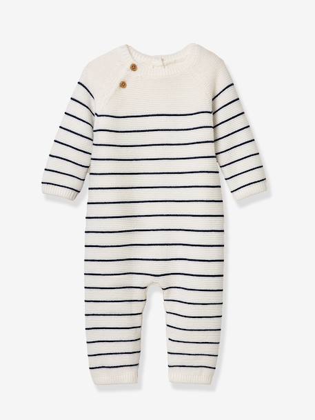 Striped sleepsuit for babies navy blue 