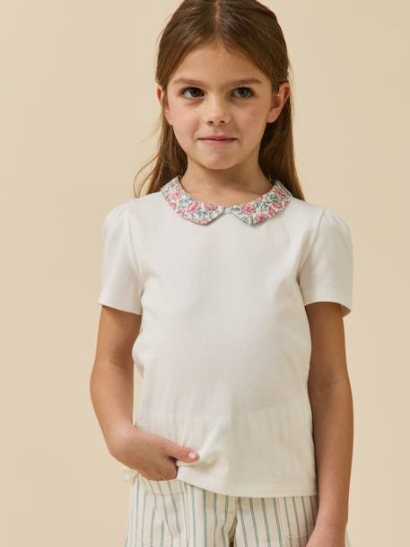 T-shirt with fancy collar in organic cotton light pink 