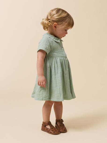 Short cotton gauze dress sage green 
