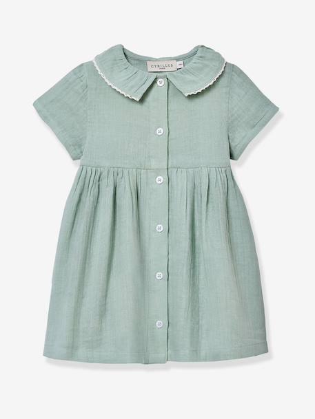 Short cotton gauze dress sage green 