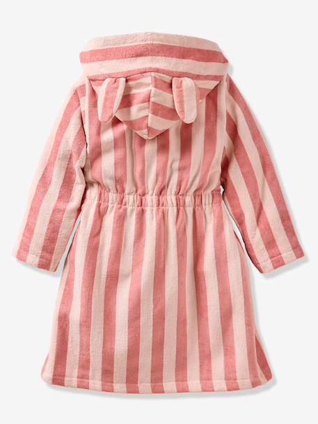 Customisable rabbit bathrobe for children, with recycled cotton striped pink 