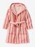 Customisable rabbit bathrobe for children, with recycled cotton striped pink 