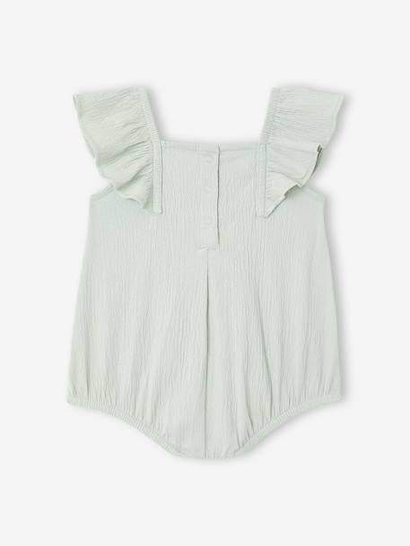 Baby girl sleepsuit in organic cotton aqua green+mustard 