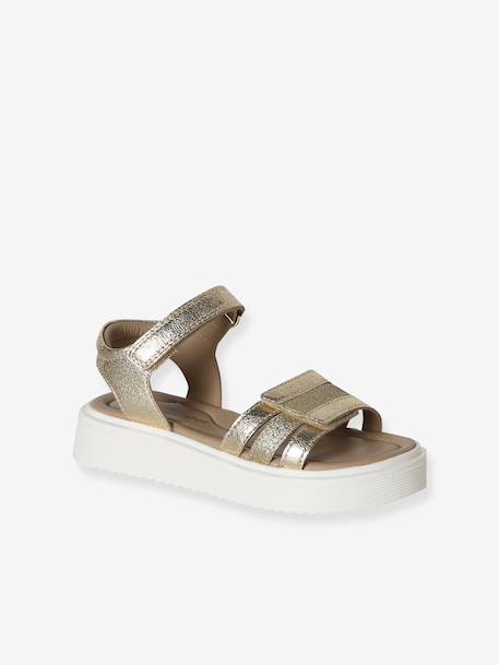 Girls' leather touch-fastening sandals gold 