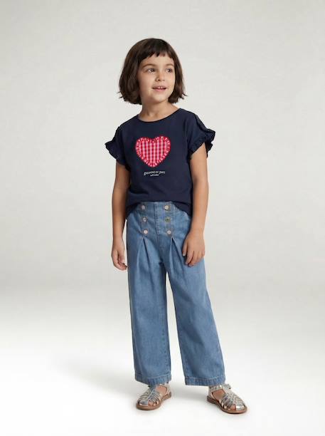 Girls’ Wide-Leg Denim Trousers medium blue 