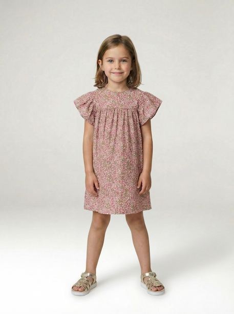 Cotton Gauze Dress with Floral Print, for Girls beige+pale pink+printed beige+rose+vanilla 