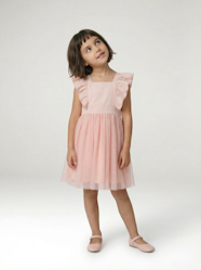 Girls-Ruffled Occasion Wear Dress in Cotton Gauze & Tulle, for Girls