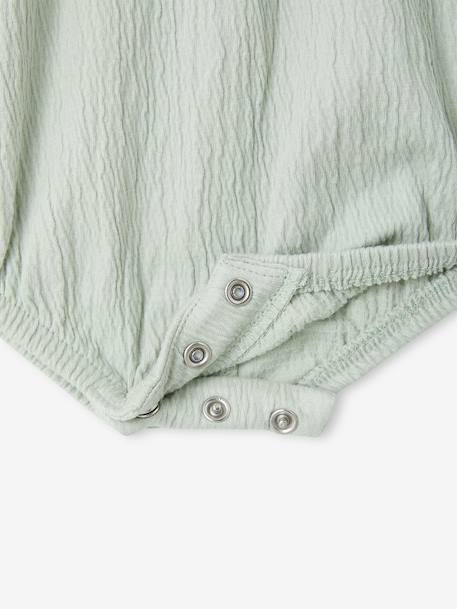 Baby girl sleepsuit in organic cotton aqua green+mustard 