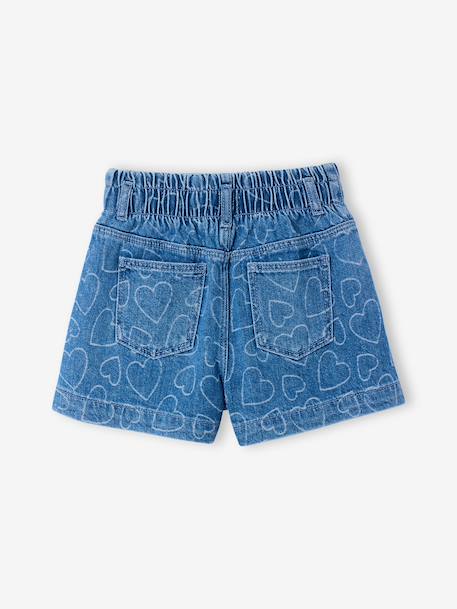 Girls' patterned denim shorts grey+light blue 