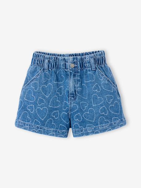 Girls' patterned denim shorts grey+light blue 