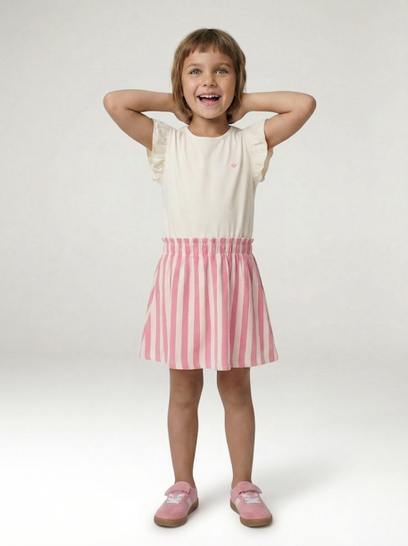 2-in-1-Effect Dress for Girls ecru+indigo+pale pink+striped pink 