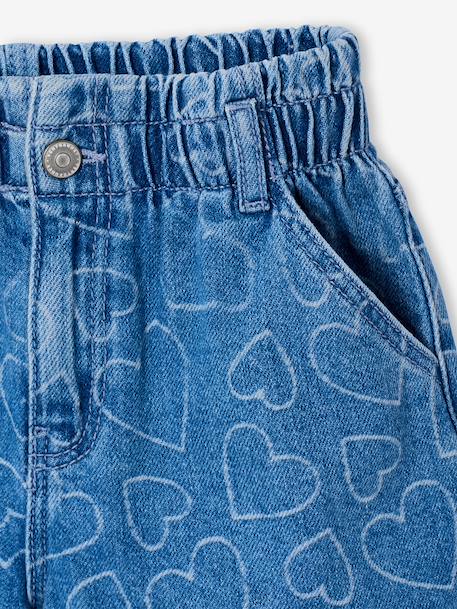 Girls' patterned denim shorts grey+light blue 