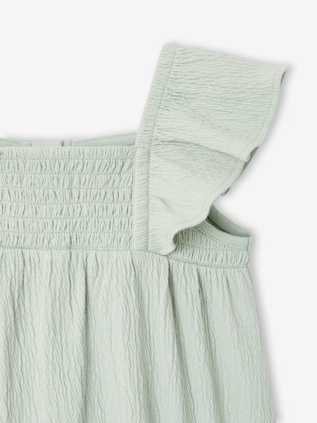 Baby girl sleepsuit in organic cotton aqua green+mustard 