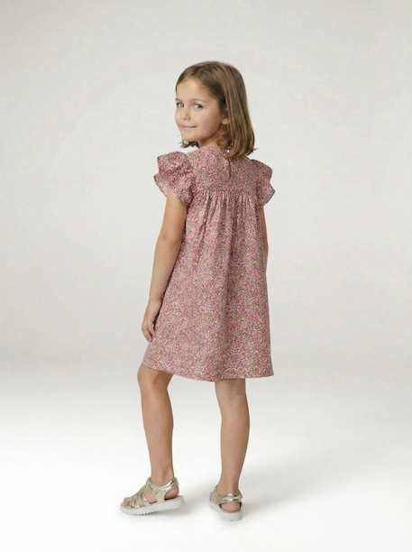 Cotton Gauze Dress with Floral Print, for Girls beige+pale pink+printed beige+rose+vanilla 
