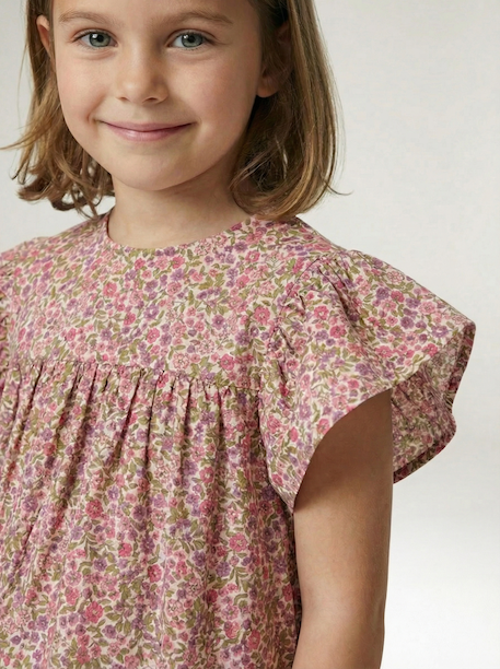Cotton Gauze Dress with Floral Print, for Girls beige+pale pink+printed beige+rose+vanilla 