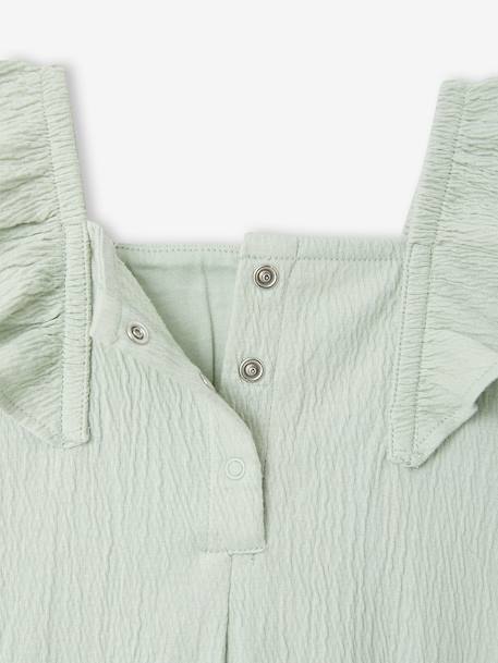 Baby girl sleepsuit in organic cotton aqua green+mustard 