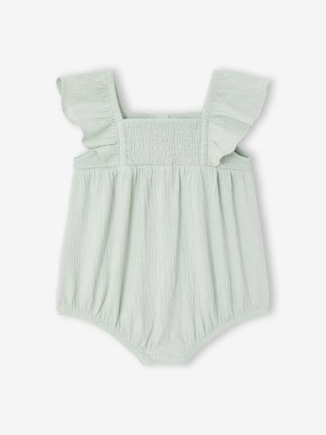Baby girl sleepsuit in organic cotton aqua green+mustard 