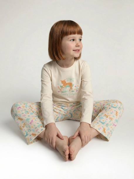 Pack of 2 girls' short-sleeved short pyjamas ecru 