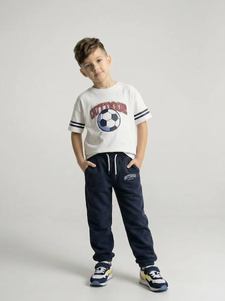 Joggers in fleece with adjustable waist ecru+navy blue 