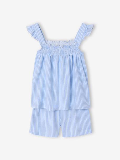 Girls' cotton braces pyjama shorts sky blue 