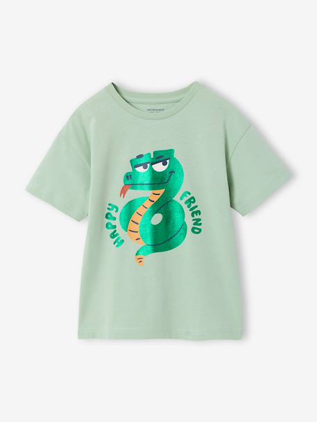 Boys' sparkly space print T-shirt almond green+night blue 