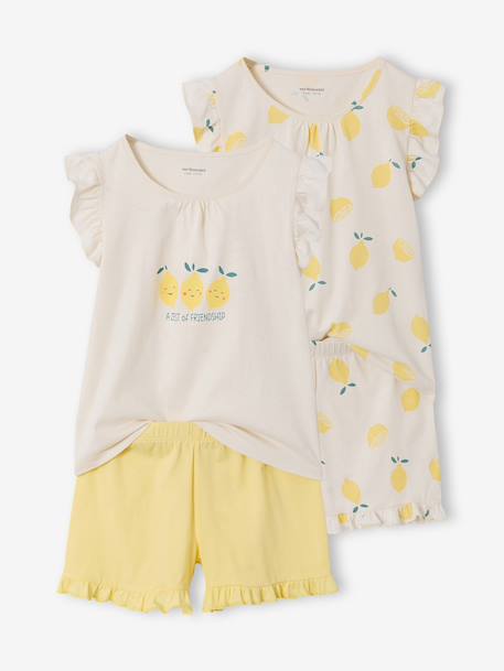Pack of 2 short-sleeved pyjamas for girls pale yellow 