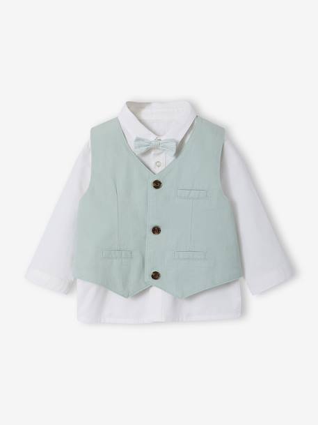 Set: shirt, cardigan and bow tie for babies sage green 