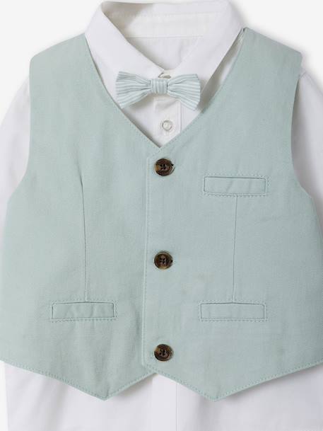 Set: shirt, cardigan and bow tie for babies sage green 