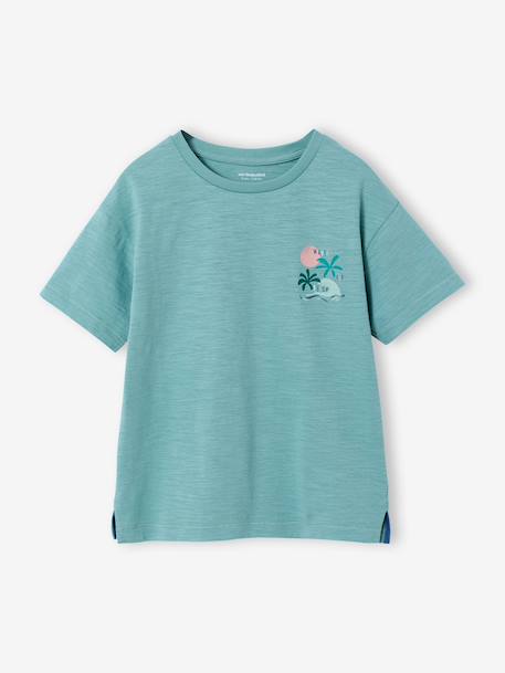 Boys' back print maxi T-shirt ecru+sage green 