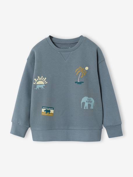 Round-neck long-sleeved sweatshirt for boys grey blue 