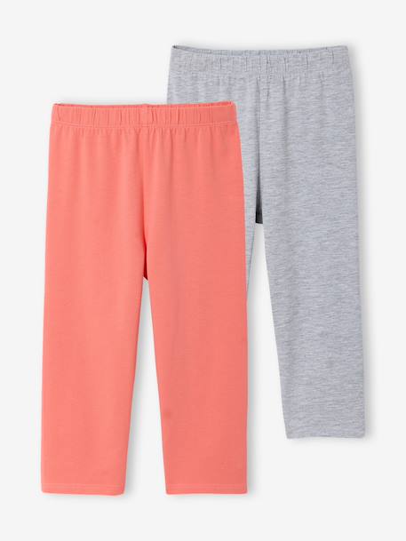 Pack of 2 Mid-Calf Leggings for Girls emerald green+marl grey+mauve 