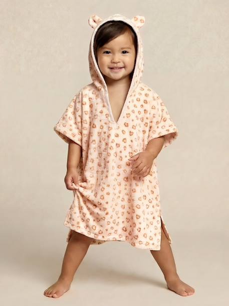 Baby Animals Bath Poncho, with Recycled Cotton printed white+striped blue 