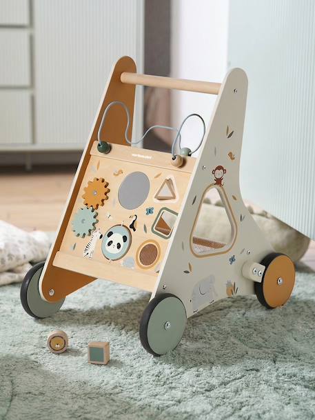 Baby Walker in FSC®100% Wood with Brakes, GREEN FOREST red+yellow 