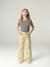Girl's wide-leg trousers with heart pockets pale yellow+rosy 