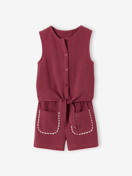Girls' cotton muslin short set terracotta 