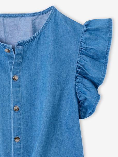 Denim blouse with frill sleeves for girls light blue 