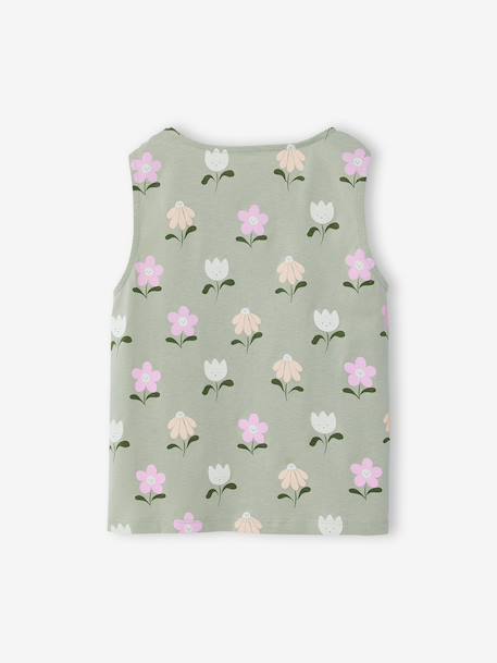 Sleeveless t-shirt for girls ecru+sage green 