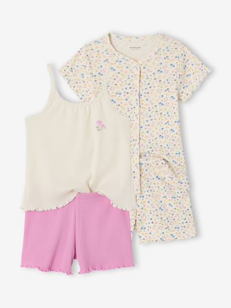 Pack of 2 ribbed floral pyjama shorts ecru 