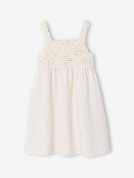 Crochet dress with straps for girls ecru 