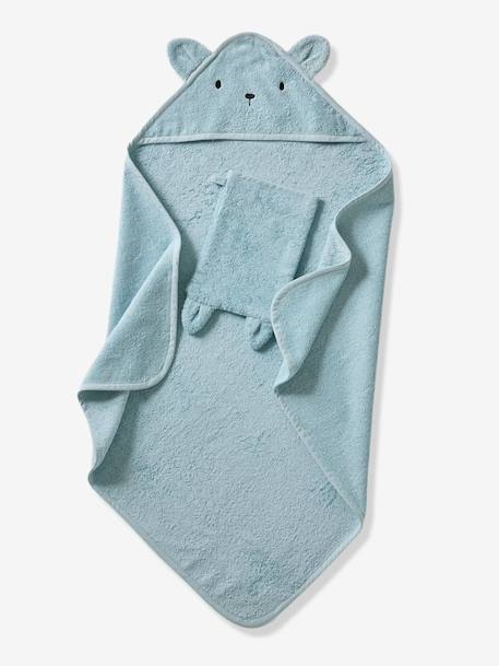 Bath Cape + Wash Mitt, in Organic Cotton BROWN MEDIUM SOLID+GREEN LIGHT SOLID+GREY DARK SOLID+ocean blue+rose+White 