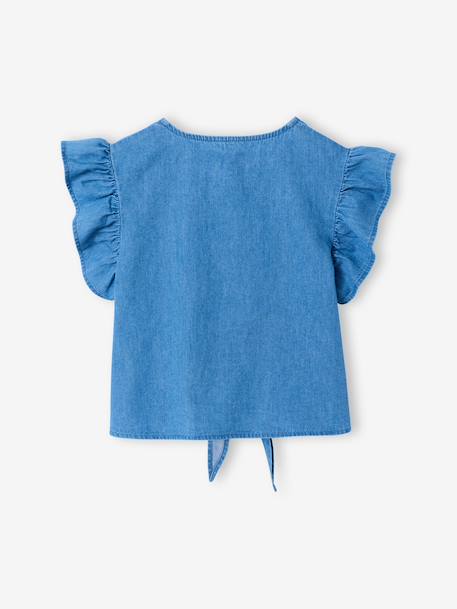 Denim blouse with frill sleeves for girls light blue 
