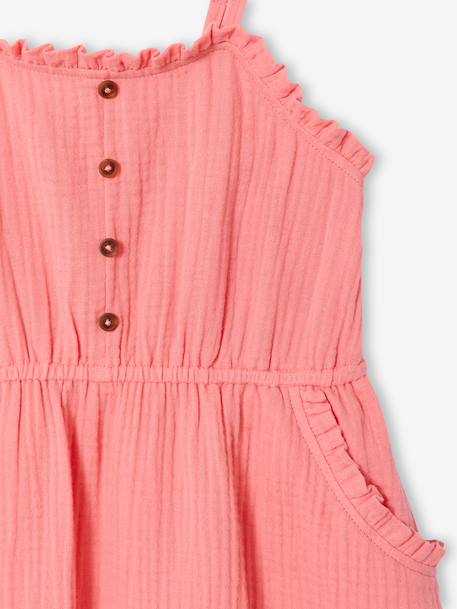 Cotton Gauze Strappy Dress for Girls beige+coral+emerald green 