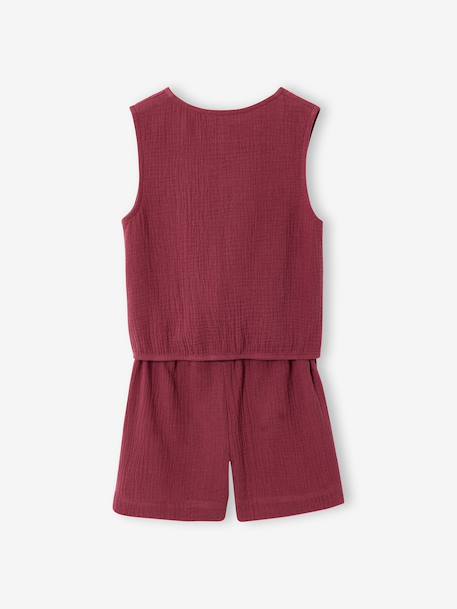 Girls' cotton muslin short set terracotta 