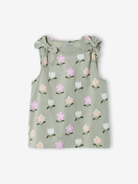 Sleeveless t-shirt for girls ecru+sage green 
