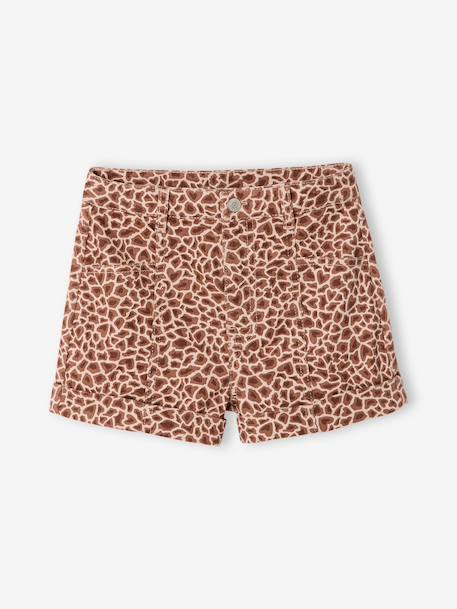 Printed twill shorts for girls beige 