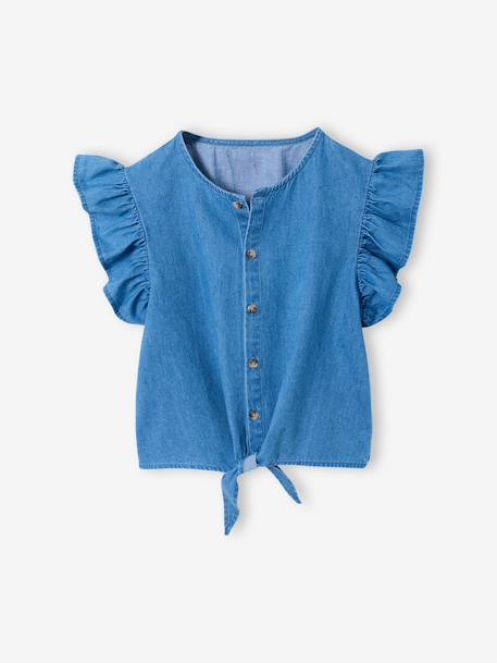 Denim blouse with frill sleeves for girls light blue 