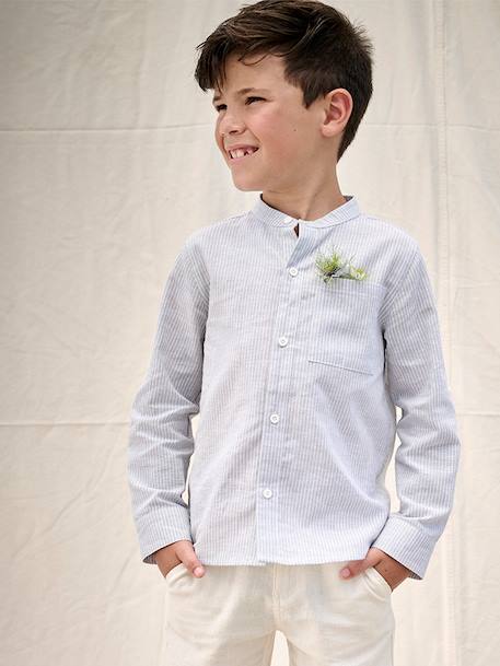 Striped Mao collar shirt for boys striped blue+striped green 